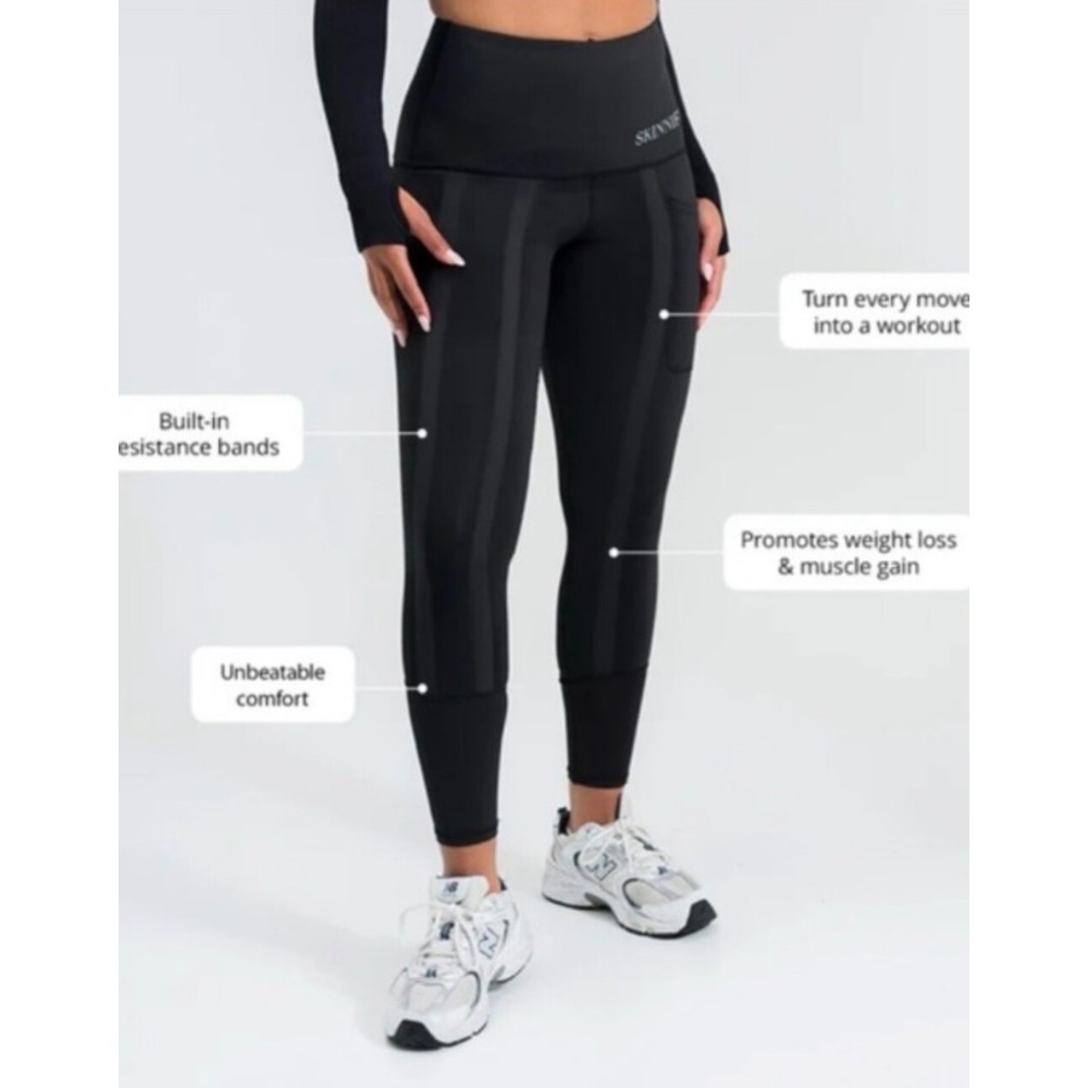 Skinnify Black Resistance Band Leggings High Waisted Muscle Gain Workout Small